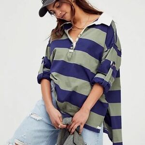 Free People Striped Navy and Olive Rugby Shirt